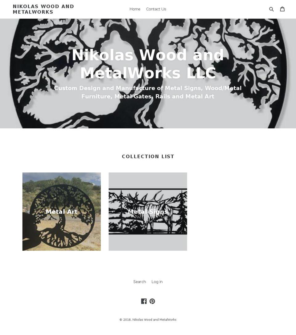 nikolaswoodandmetalworks.com — Shopify storefront screenshot