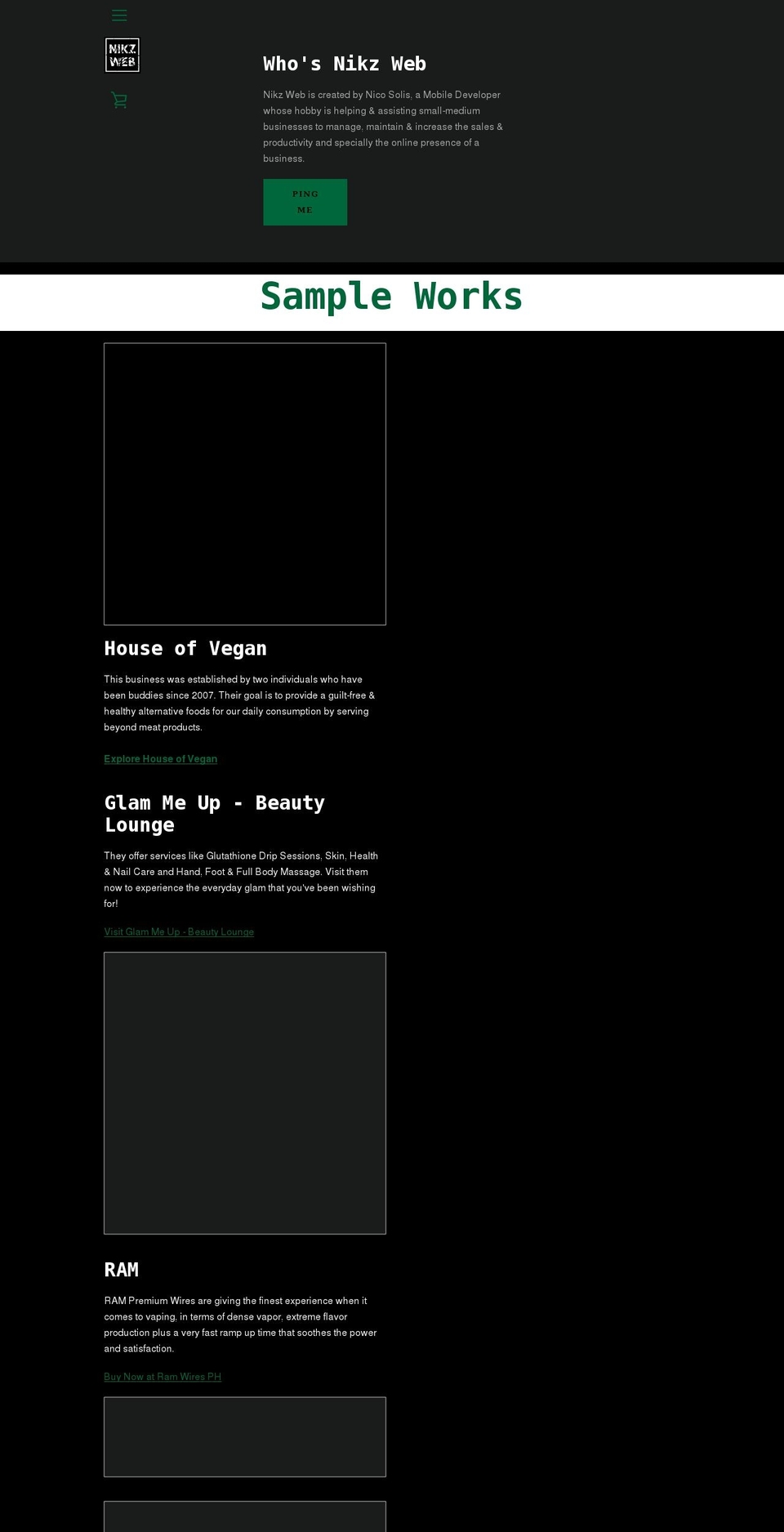 nikzweb.com shopify website screenshot