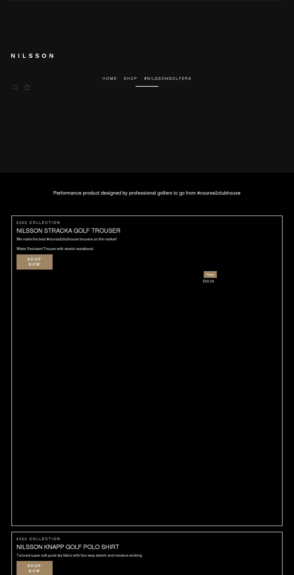 nilssongolf.com shopify website screenshot