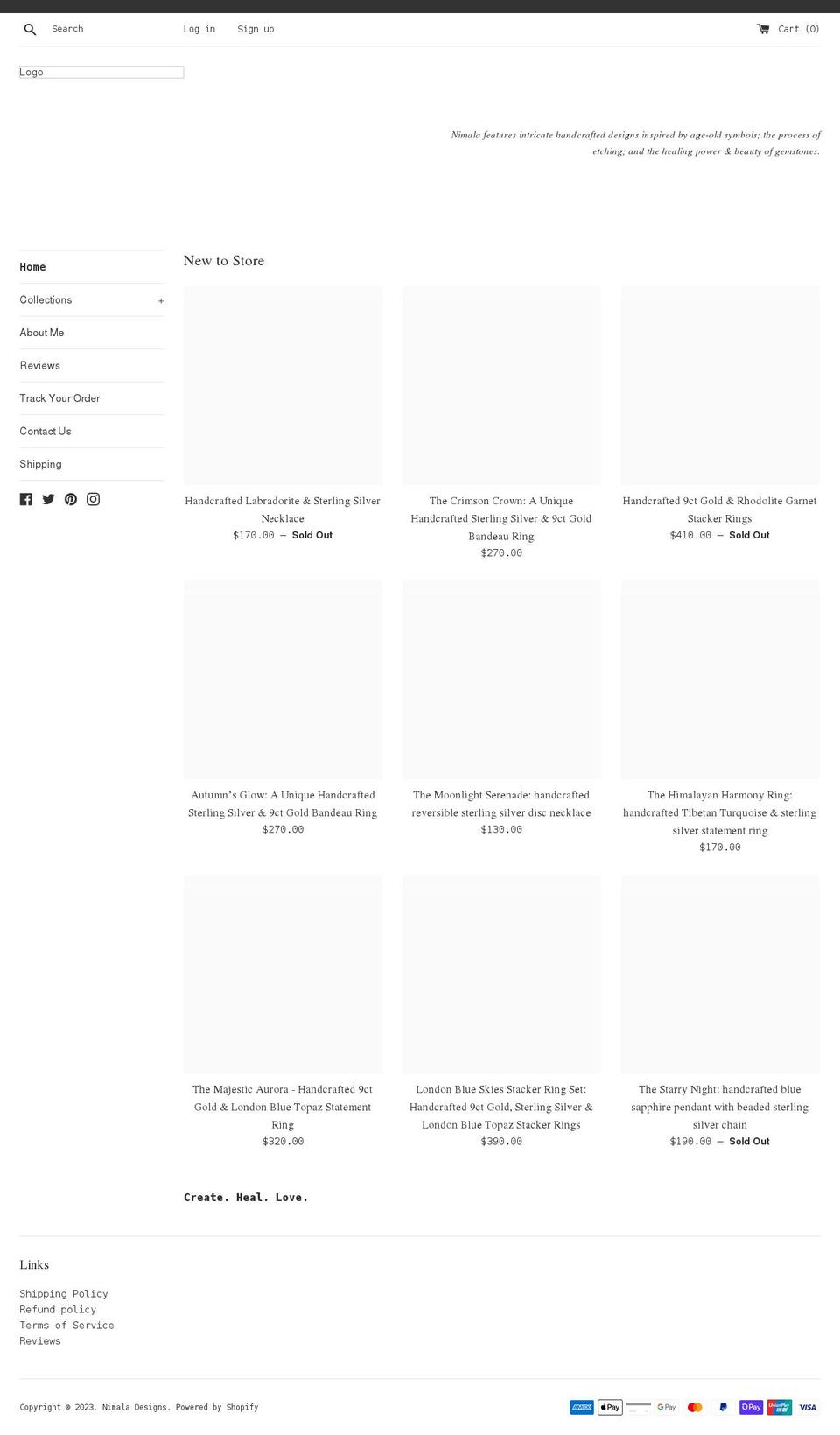 nimaladesigns.com shopify website screenshot