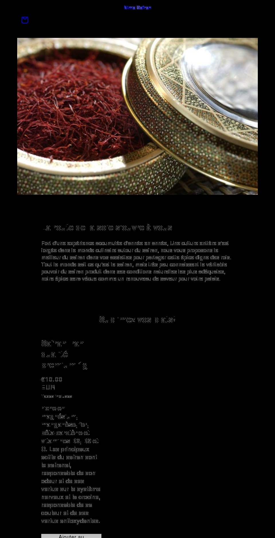 nimasafran.com — Shopify storefront screenshot