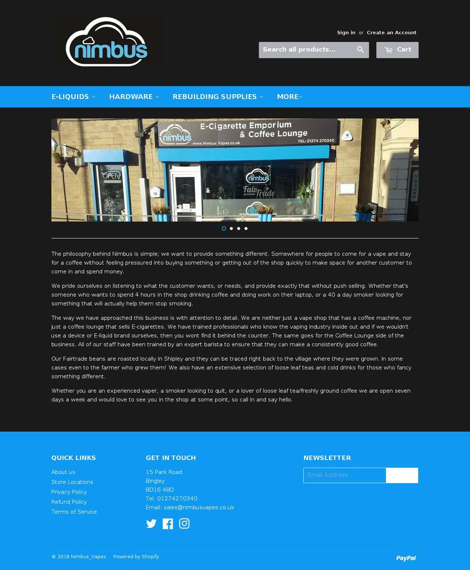 nimbusvapes.co.uk shopify website screenshot