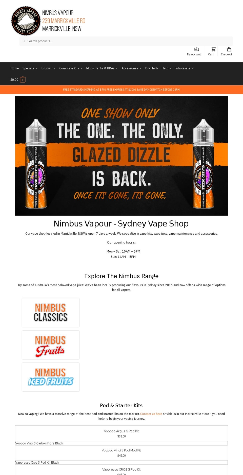 nimbusvapour.com.au shopify website screenshot