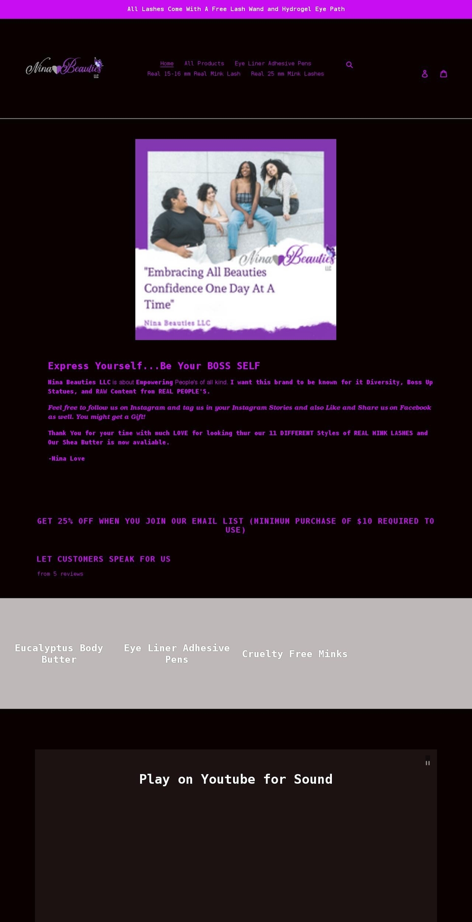 ninabeautiesllc.com shopify website screenshot