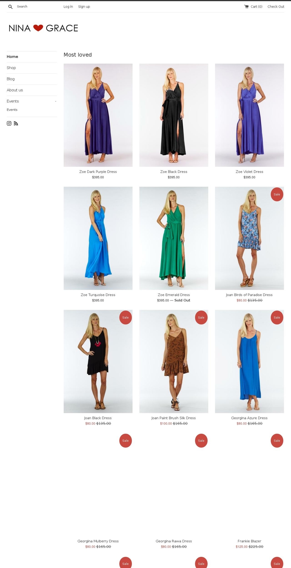 ninagraceclothing.com — Shopify storefront screenshot