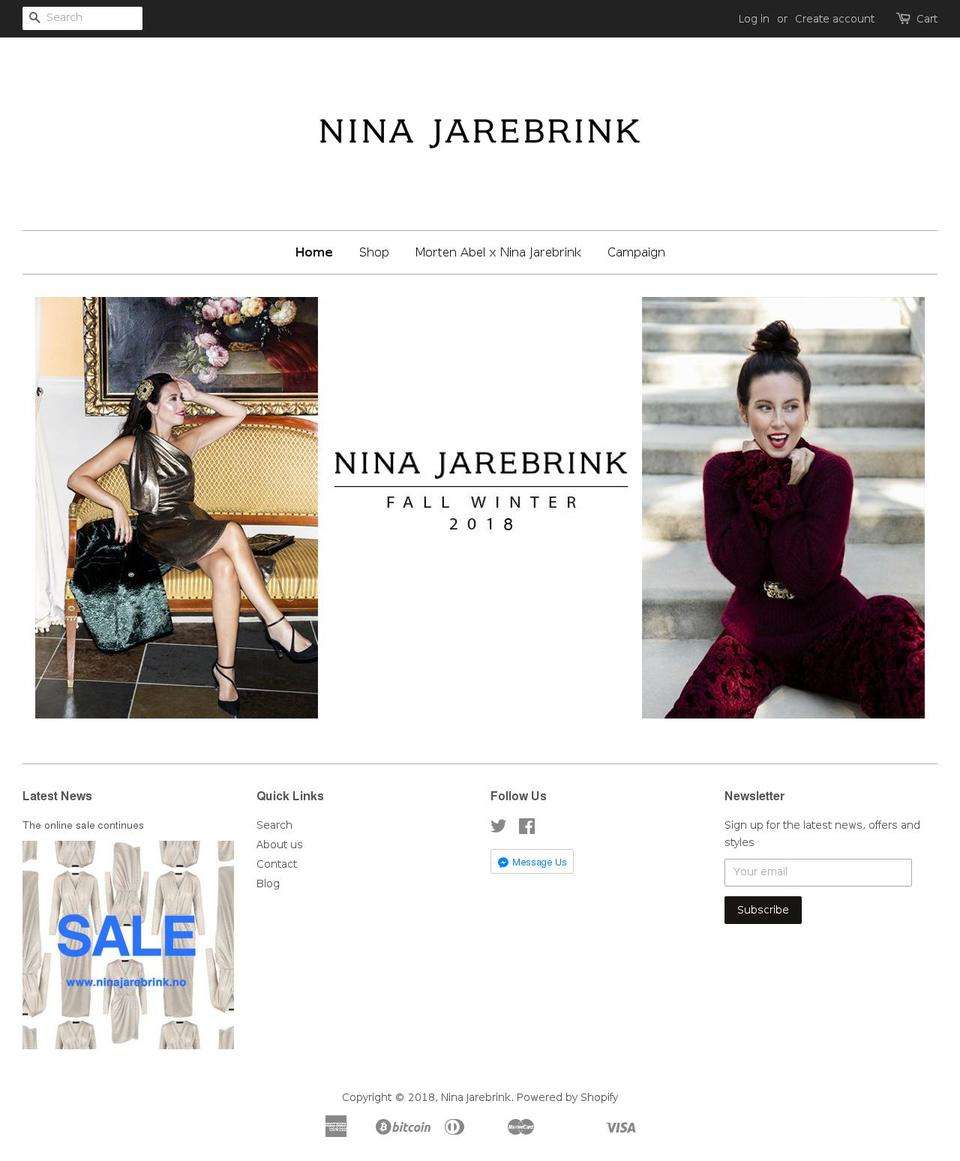 ninajarebrink.no shopify website screenshot