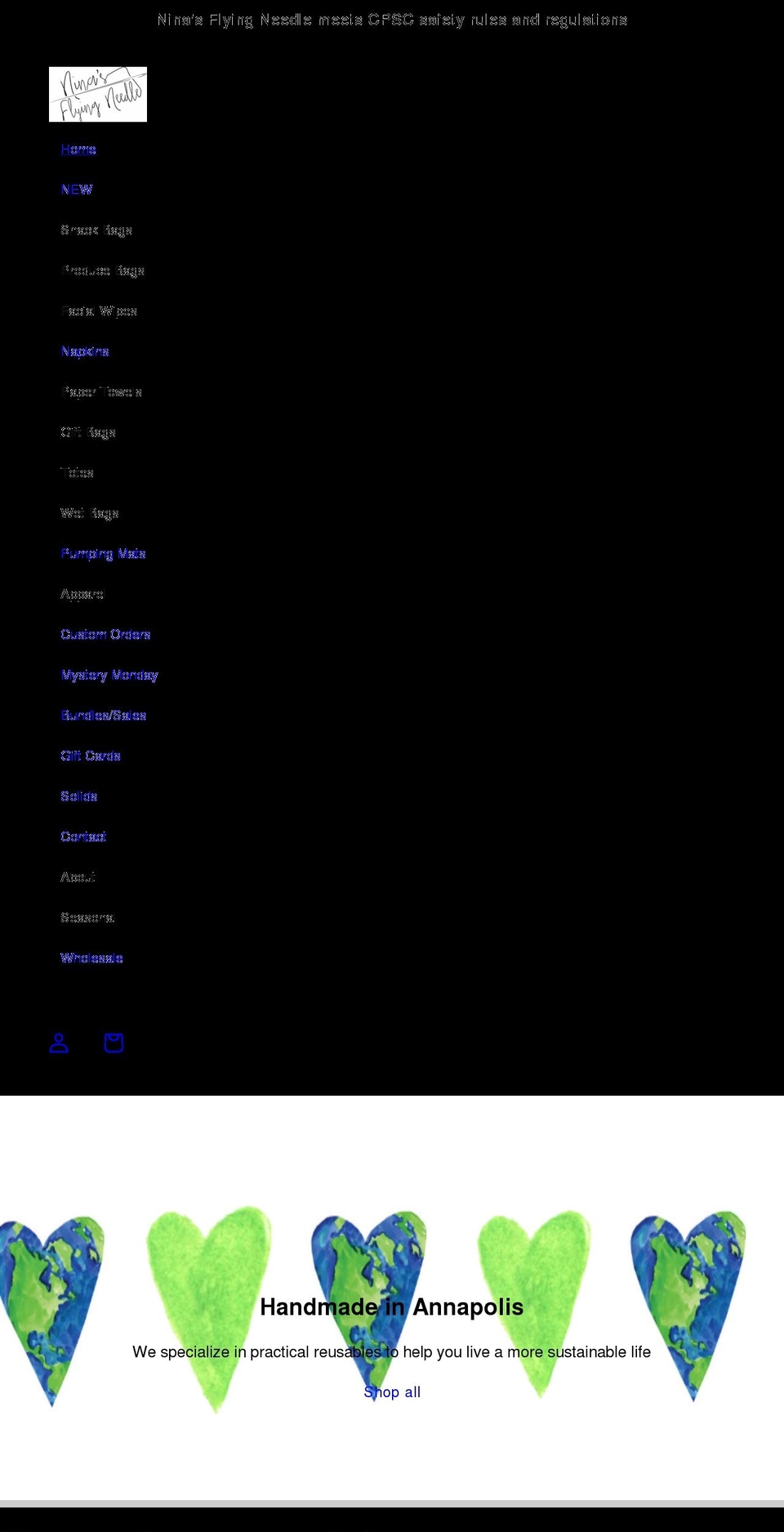 ninasflyingneedle.com — Shopify storefront screenshot