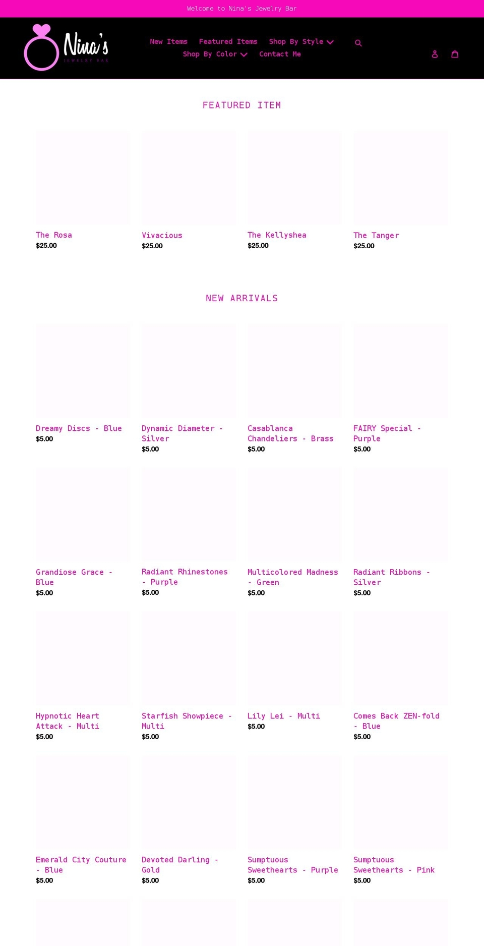 ninasjewelrybar.com shopify website screenshot