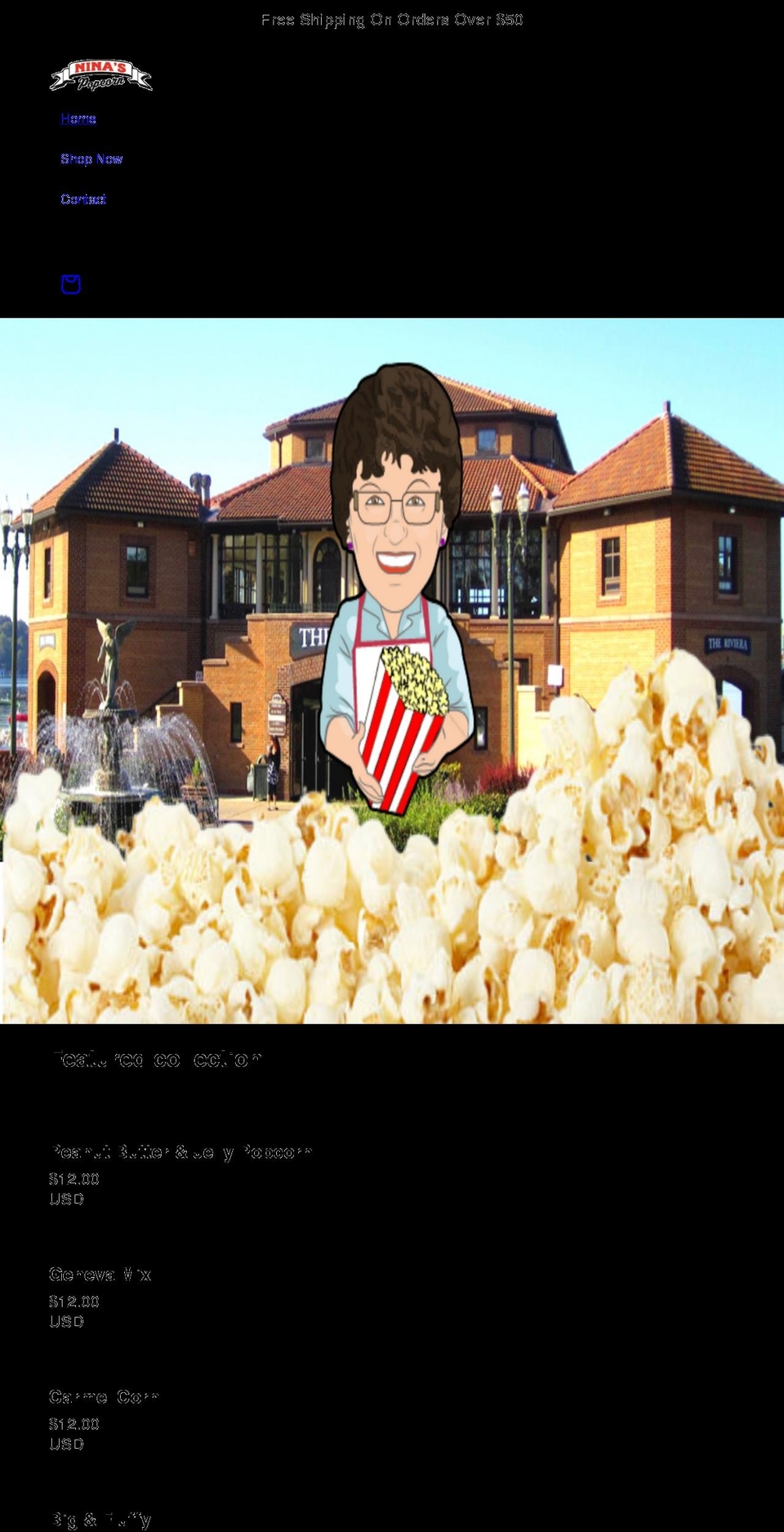 ninaspopcorn.com shopify website screenshot