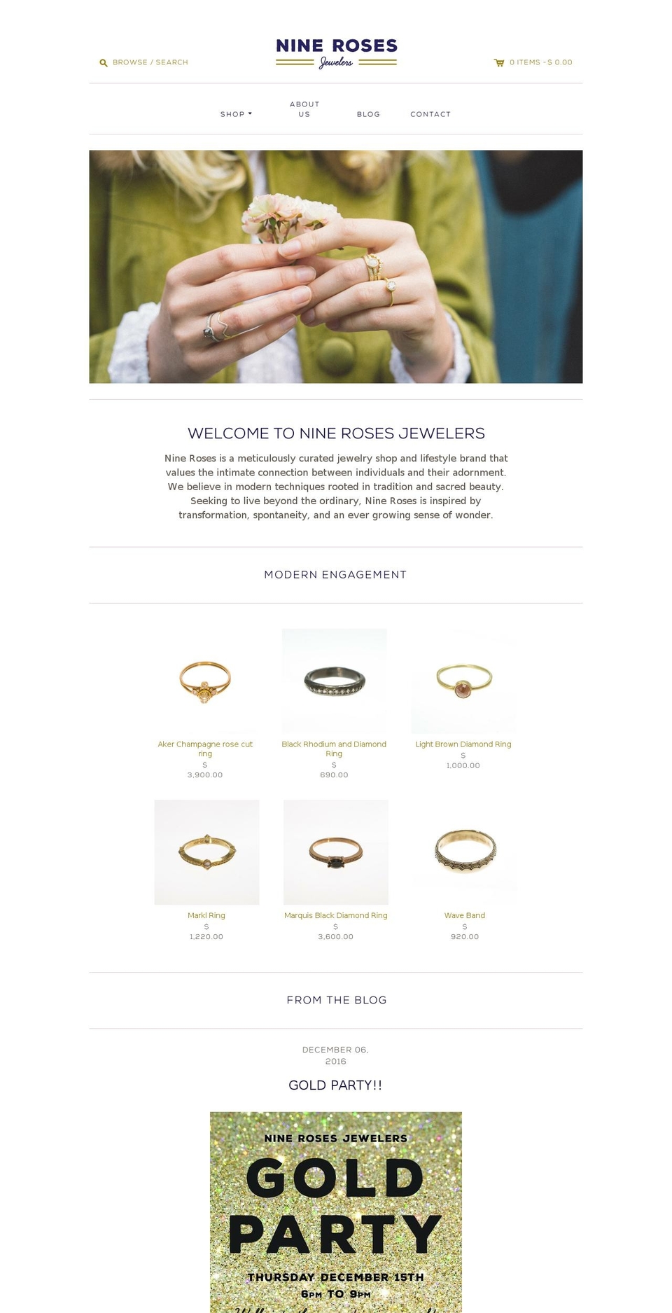 ninerosesjewelers.com shopify website screenshot