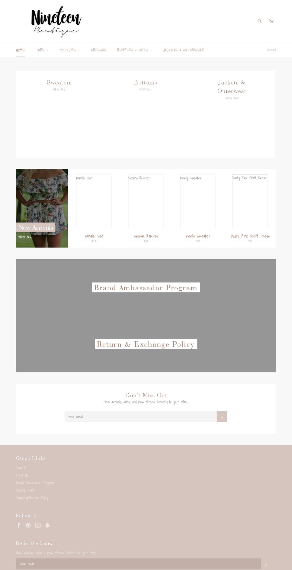 nineteenboutique.com shopify website screenshot