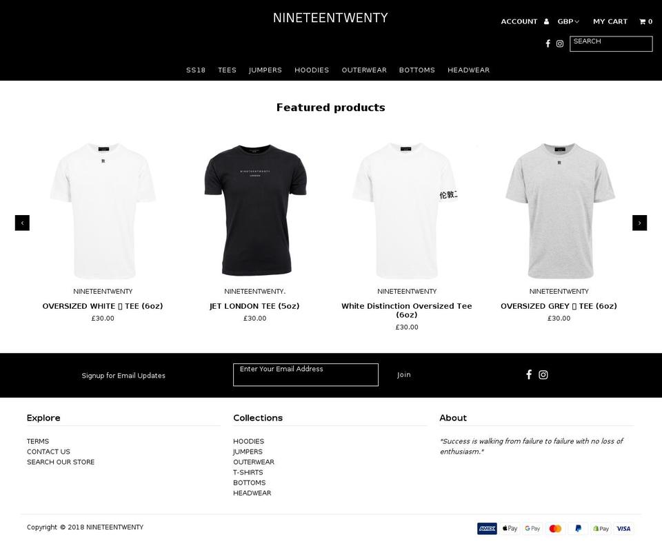 nineteentwentyclothing.com — Shopify storefront screenshot