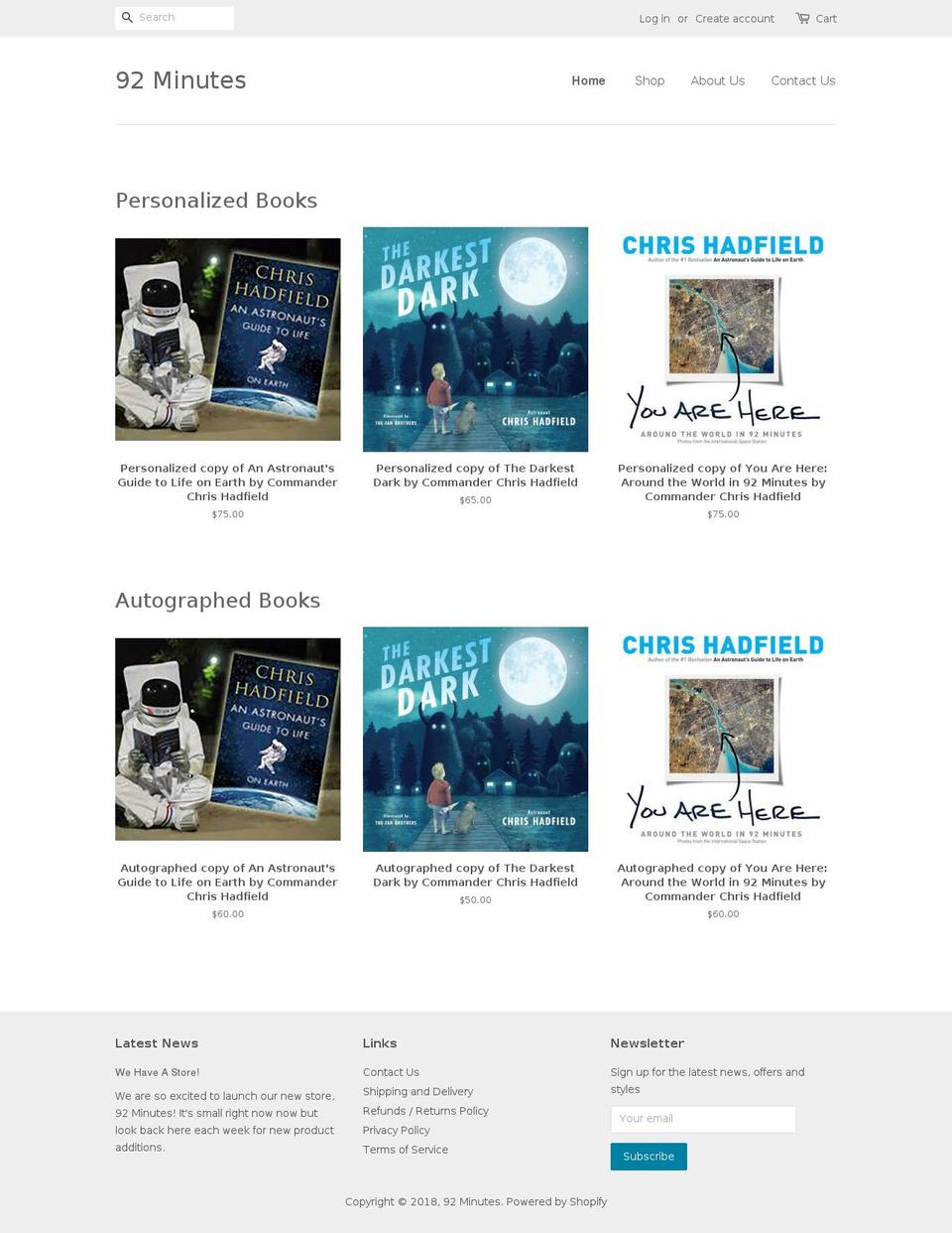 ninetytwominutes.com — Shopify storefront screenshot