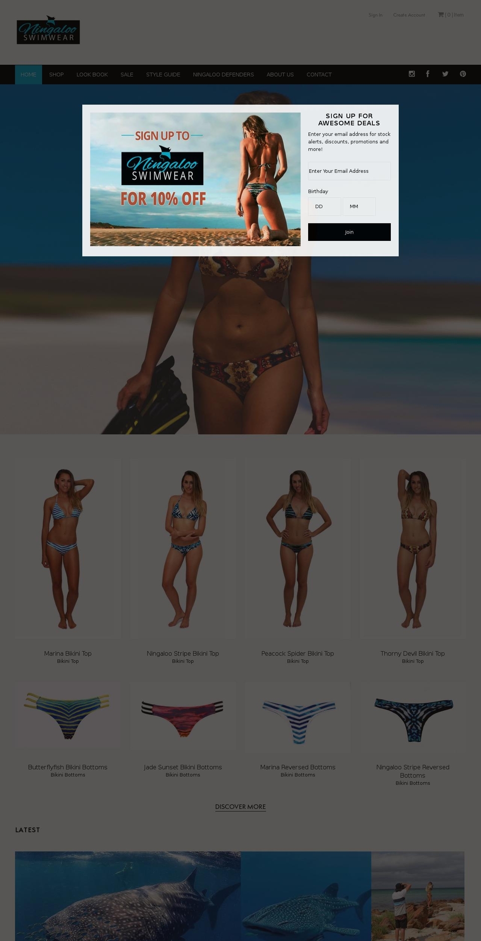 ningalooswimwear.com shopify website screenshot