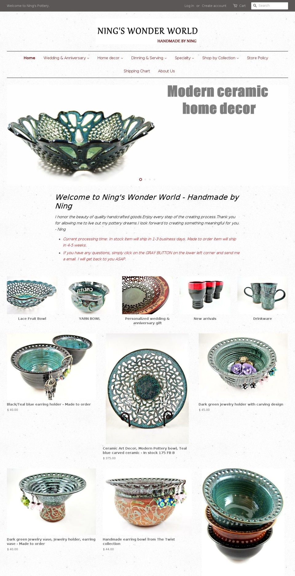 ningspotteryshop.com — Shopify storefront screenshot