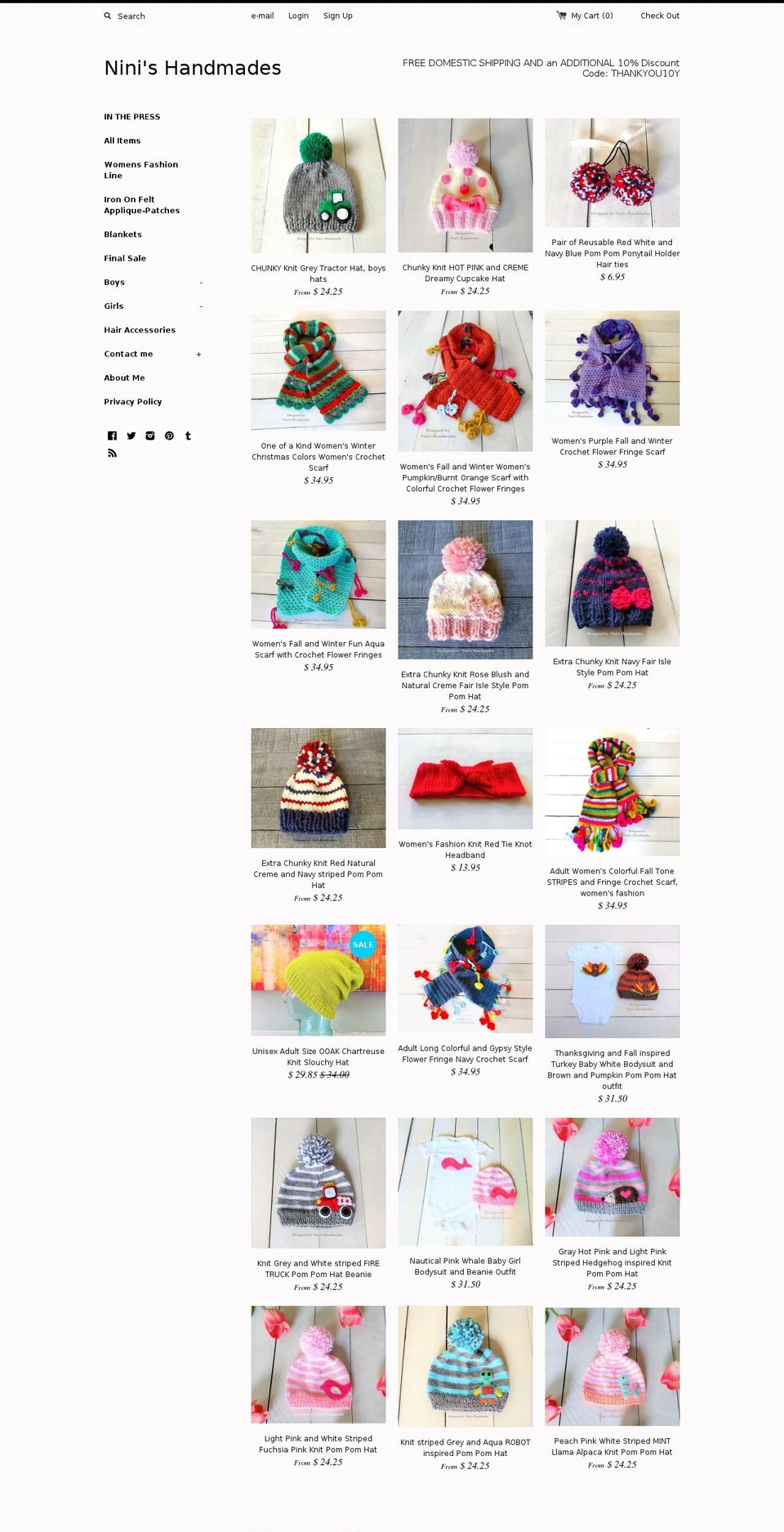 ninishandmades.com — Shopify storefront screenshot