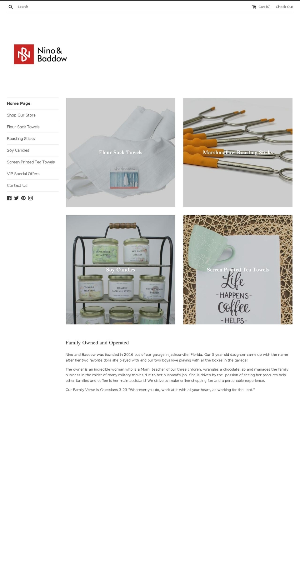 ninoandbaddow.com — Shopify storefront screenshot