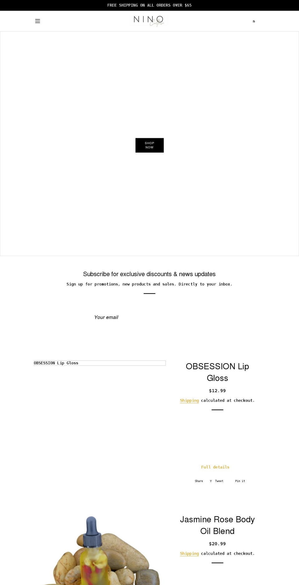 ninoculture.com shopify website screenshot