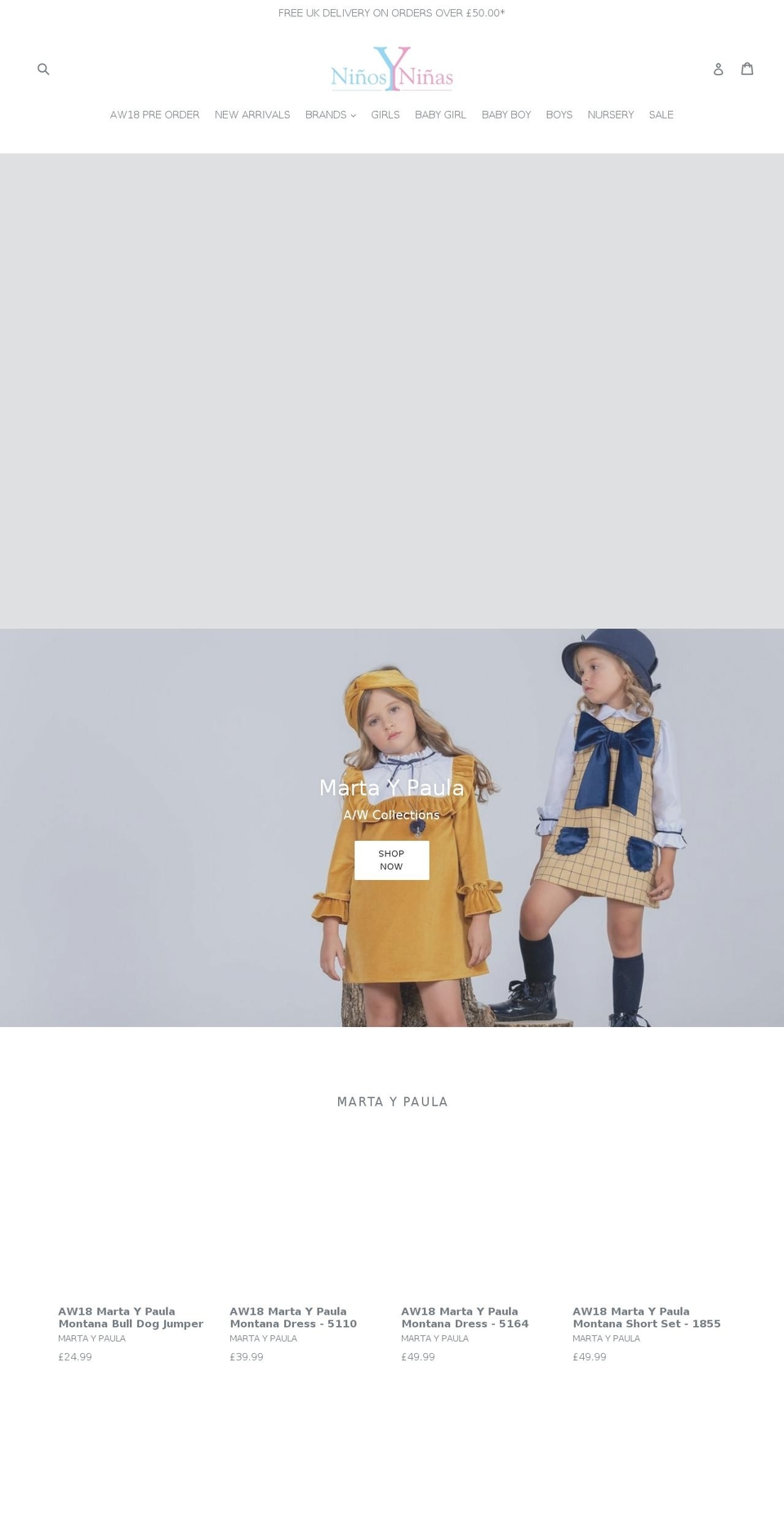 ninosyninas.com shopify website screenshot