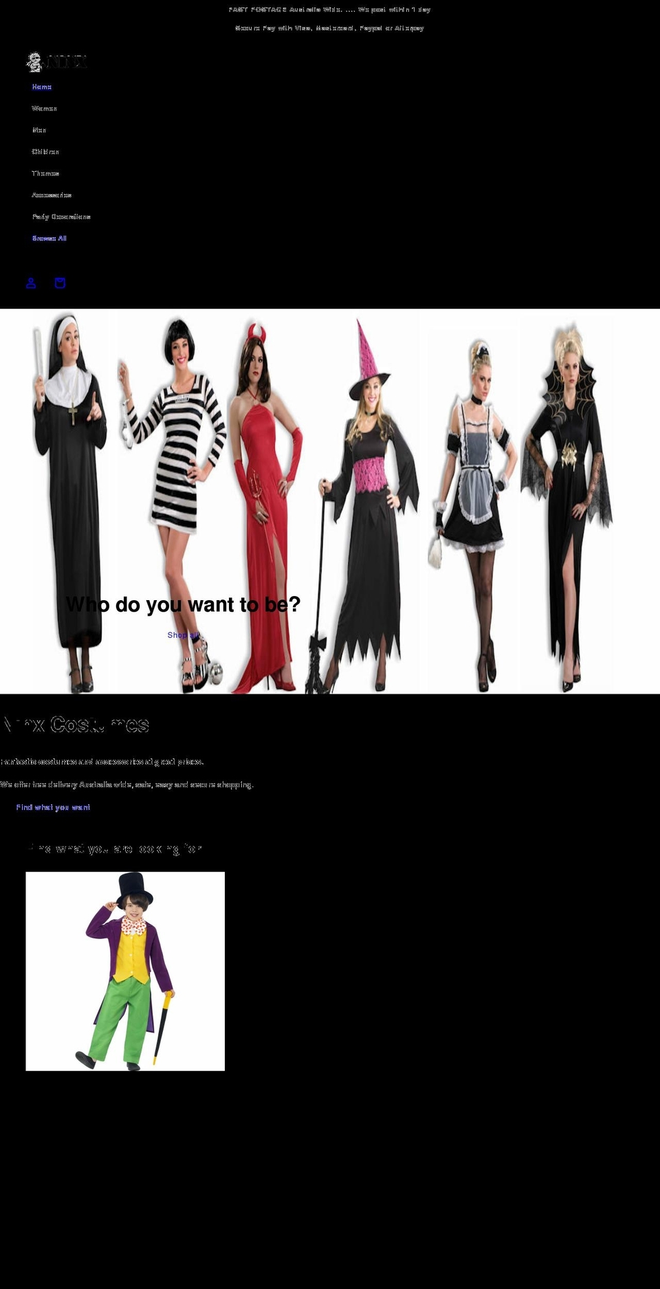 ninxcostumes.com.au shopify website screenshot