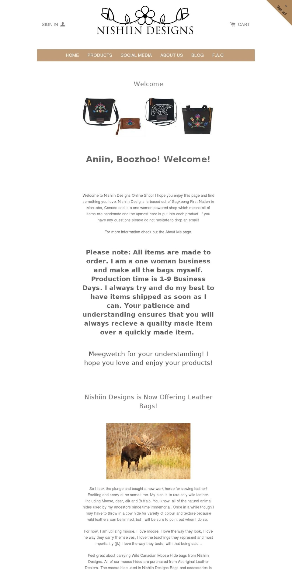 nishiin.ca shopify website screenshot