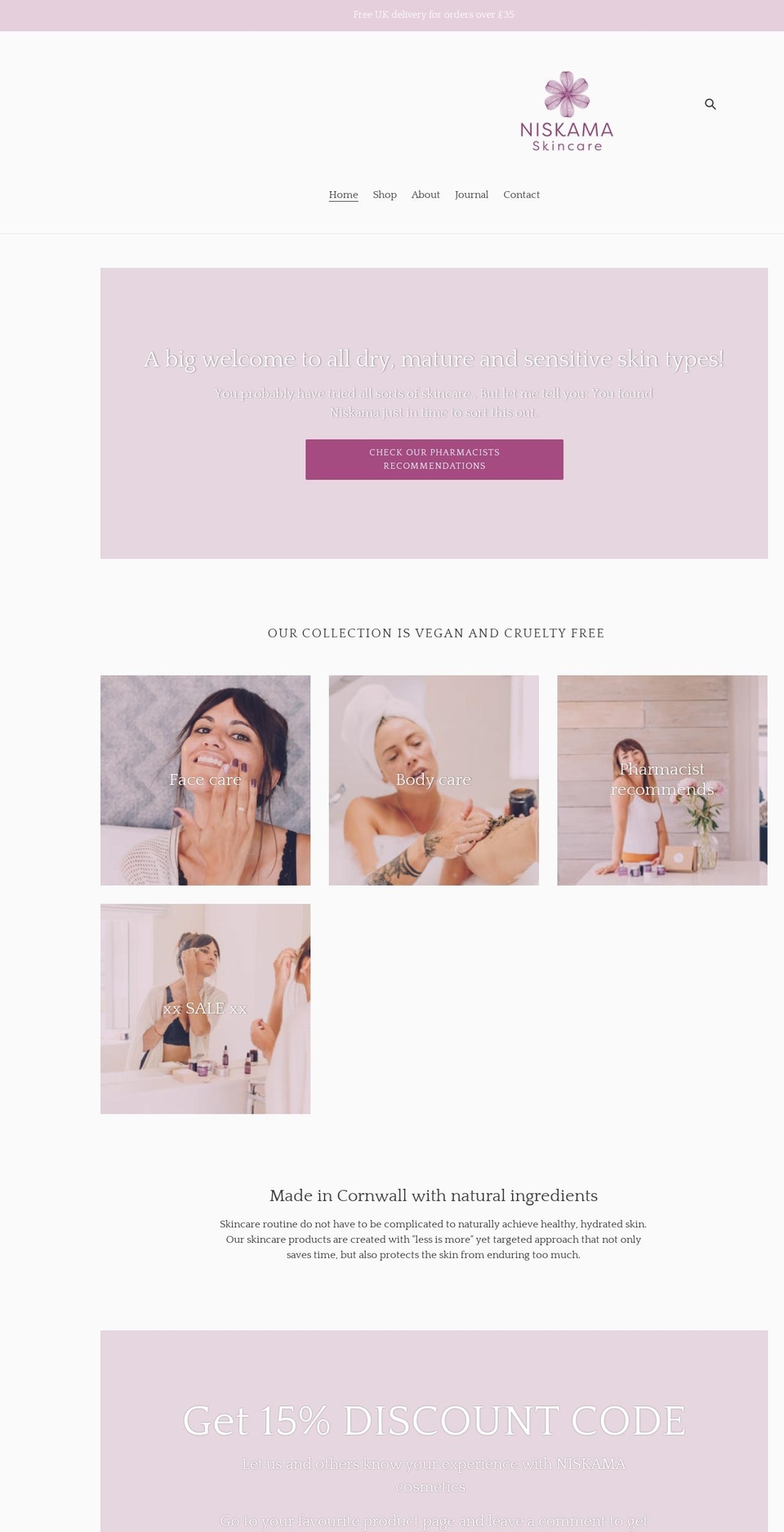 niskamaskincare.com shopify website screenshot