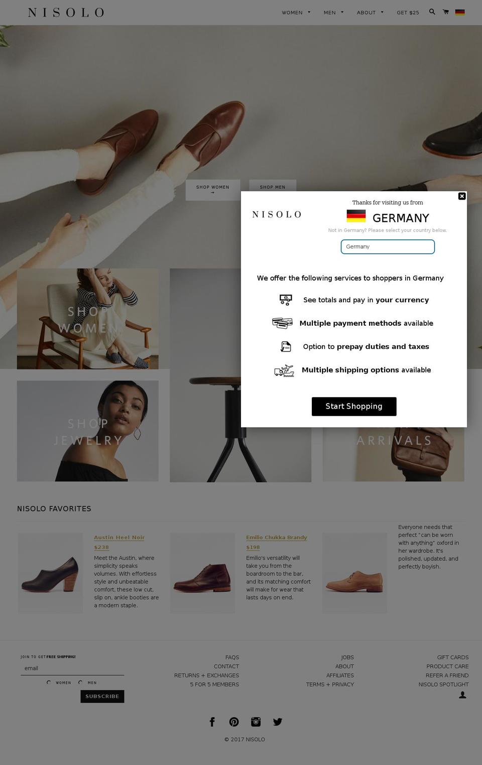 nisoloshoes.com shopify website screenshot