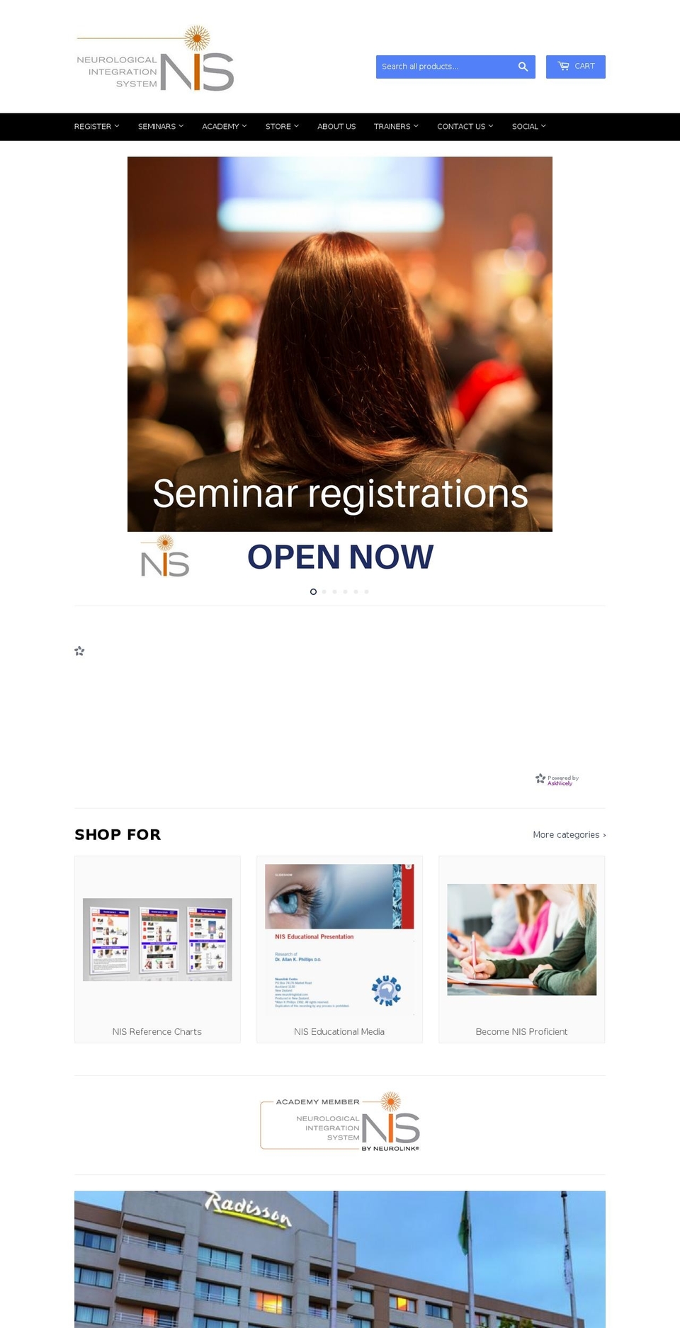 nisusaseminars.com — Shopify storefront screenshot