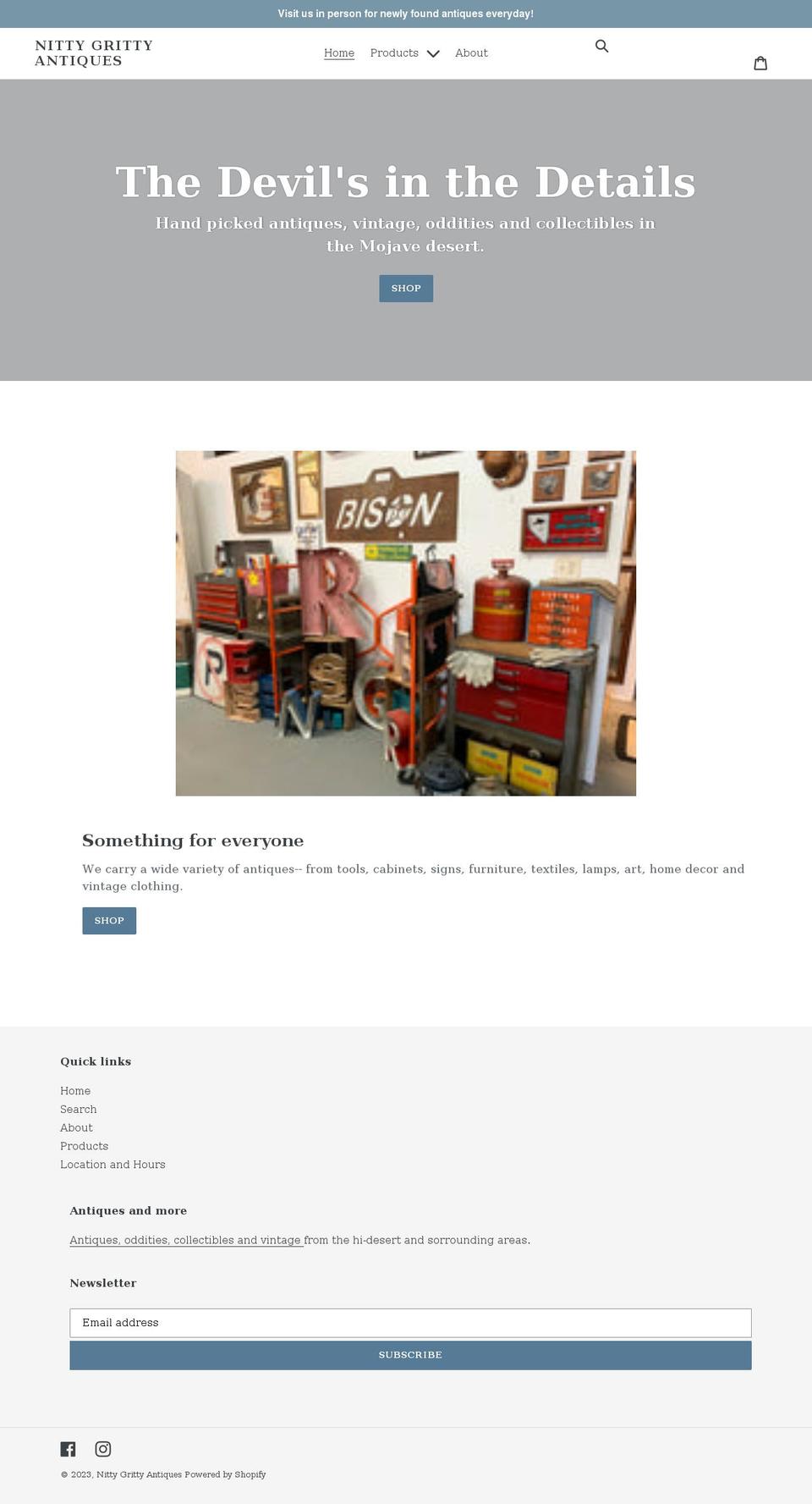 nittygrittyantiques.com shopify website screenshot