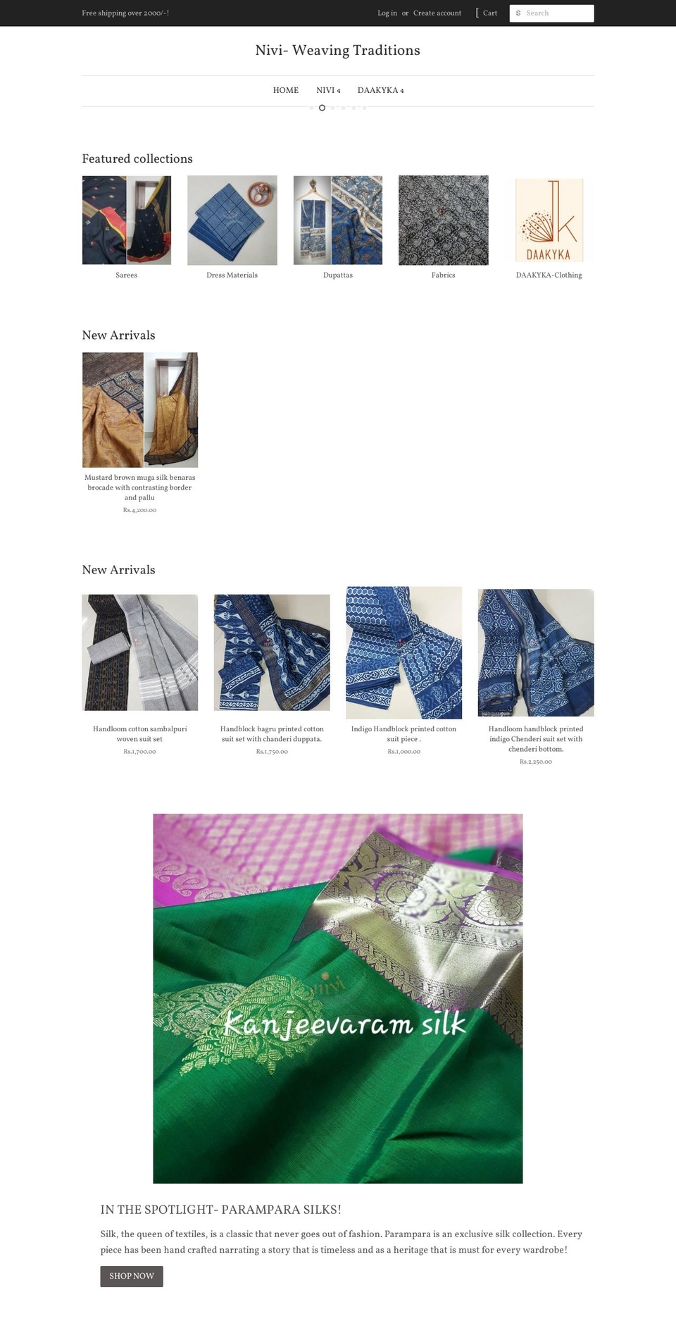 niviweavingtraditions.in shopify website screenshot