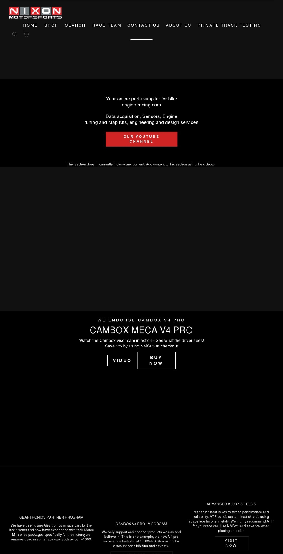 nixonmotorsports-store.com shopify website screenshot