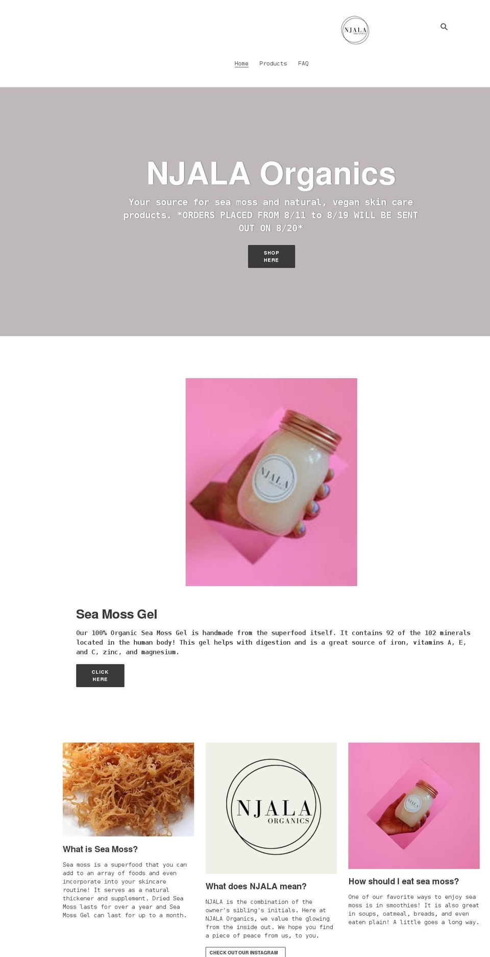 njalaorganics.com shopify website screenshot