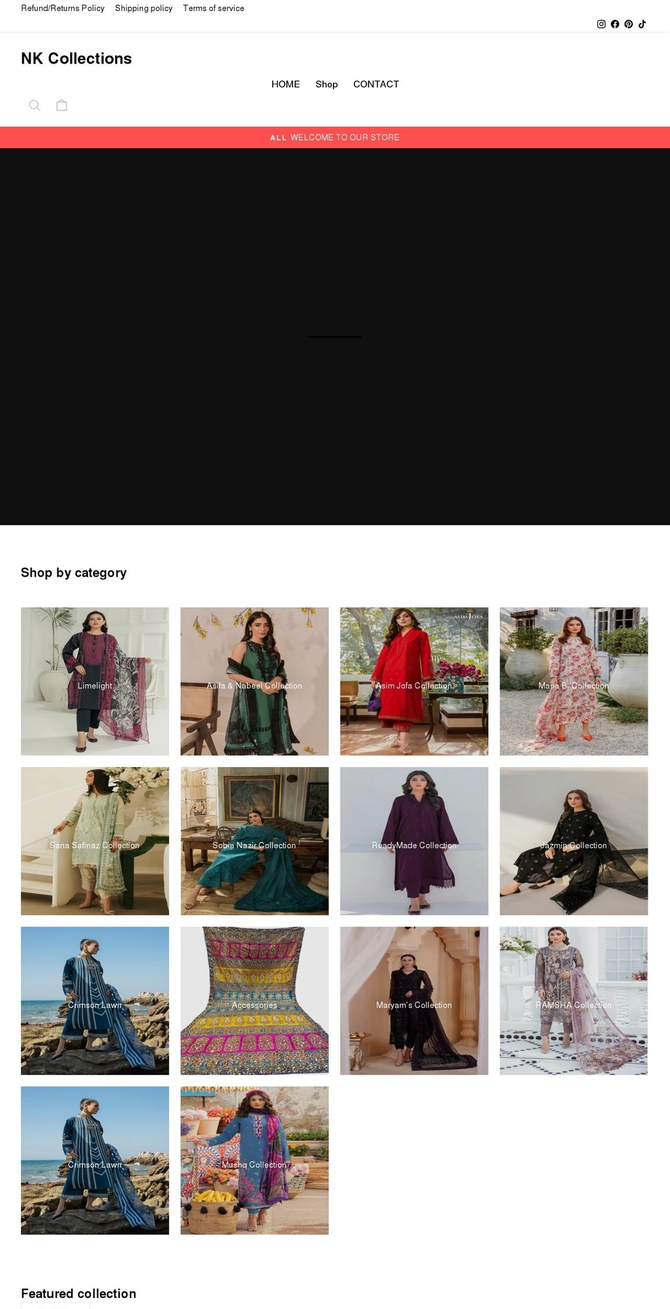 nkcollections.co.uk shopify website screenshot