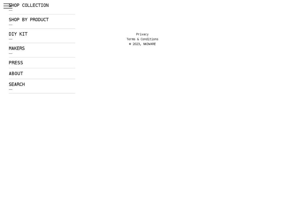 nkdware.com shopify website screenshot