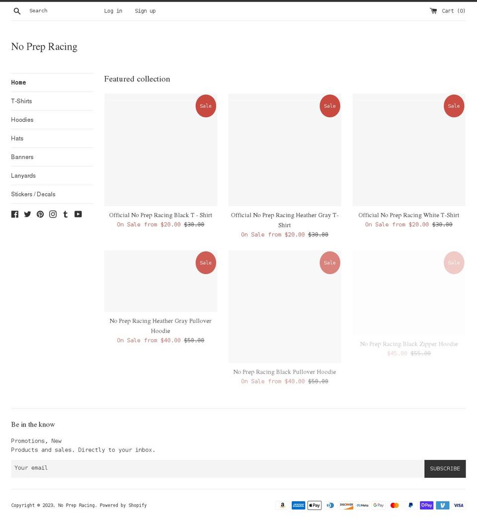 no-prep-racing.myshopify.com shopify website screenshot