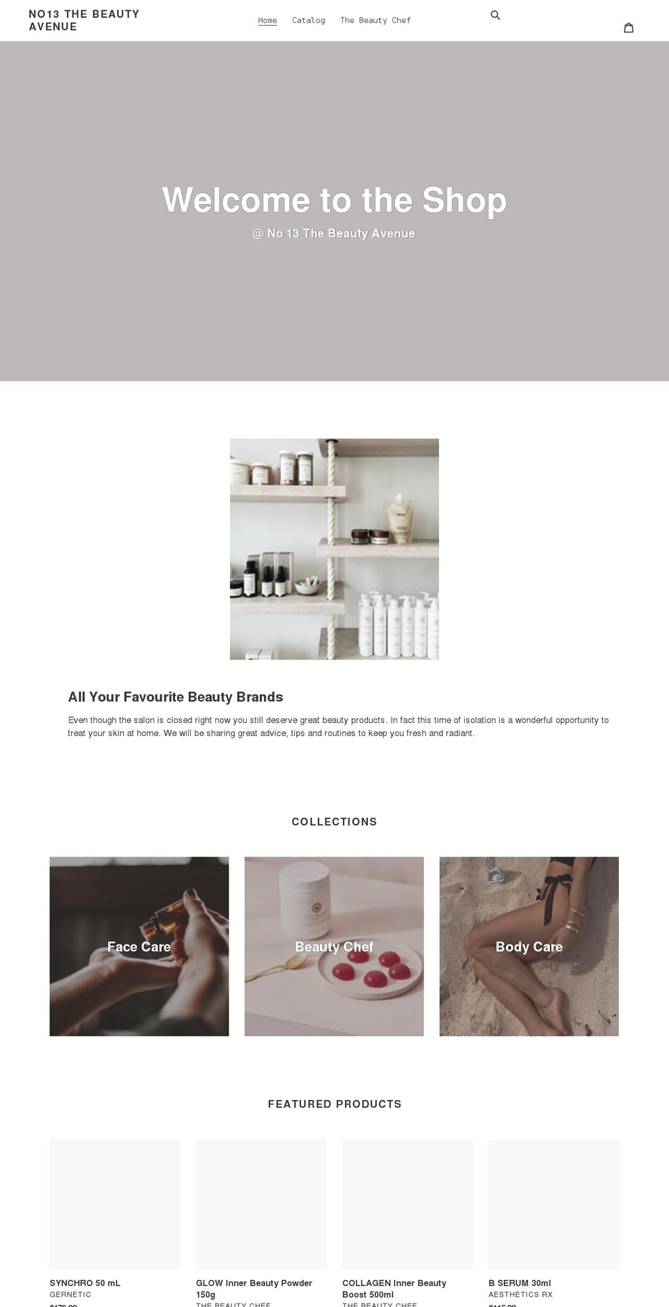 no13-the-beauty-avenue.myshopify.com shopify website screenshot