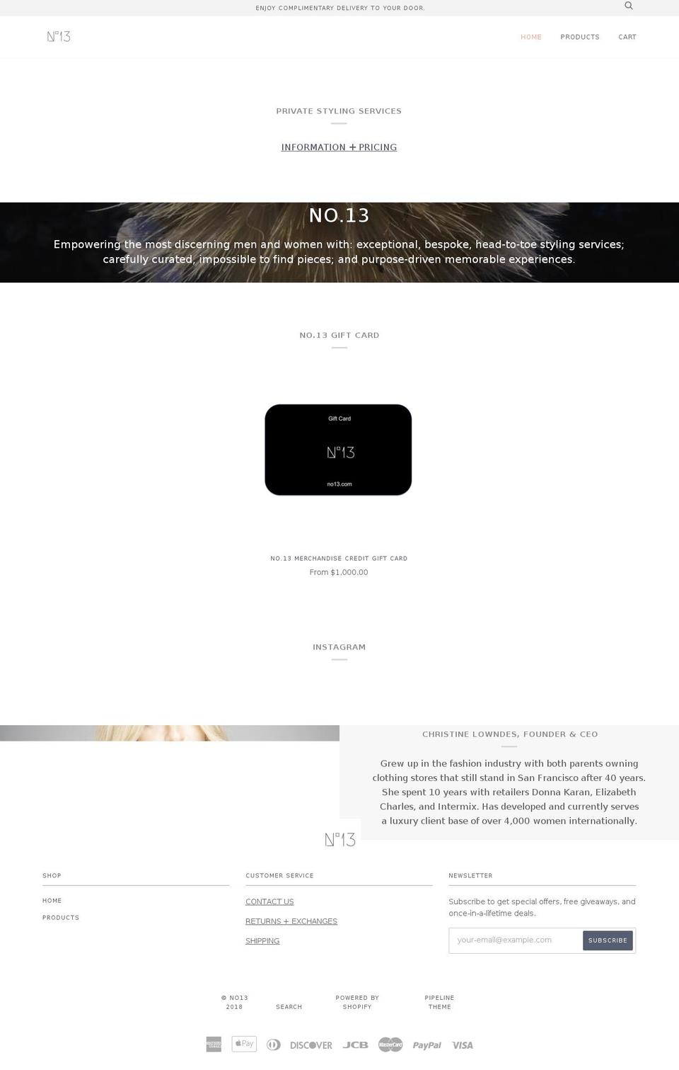 no13.com shopify website screenshot