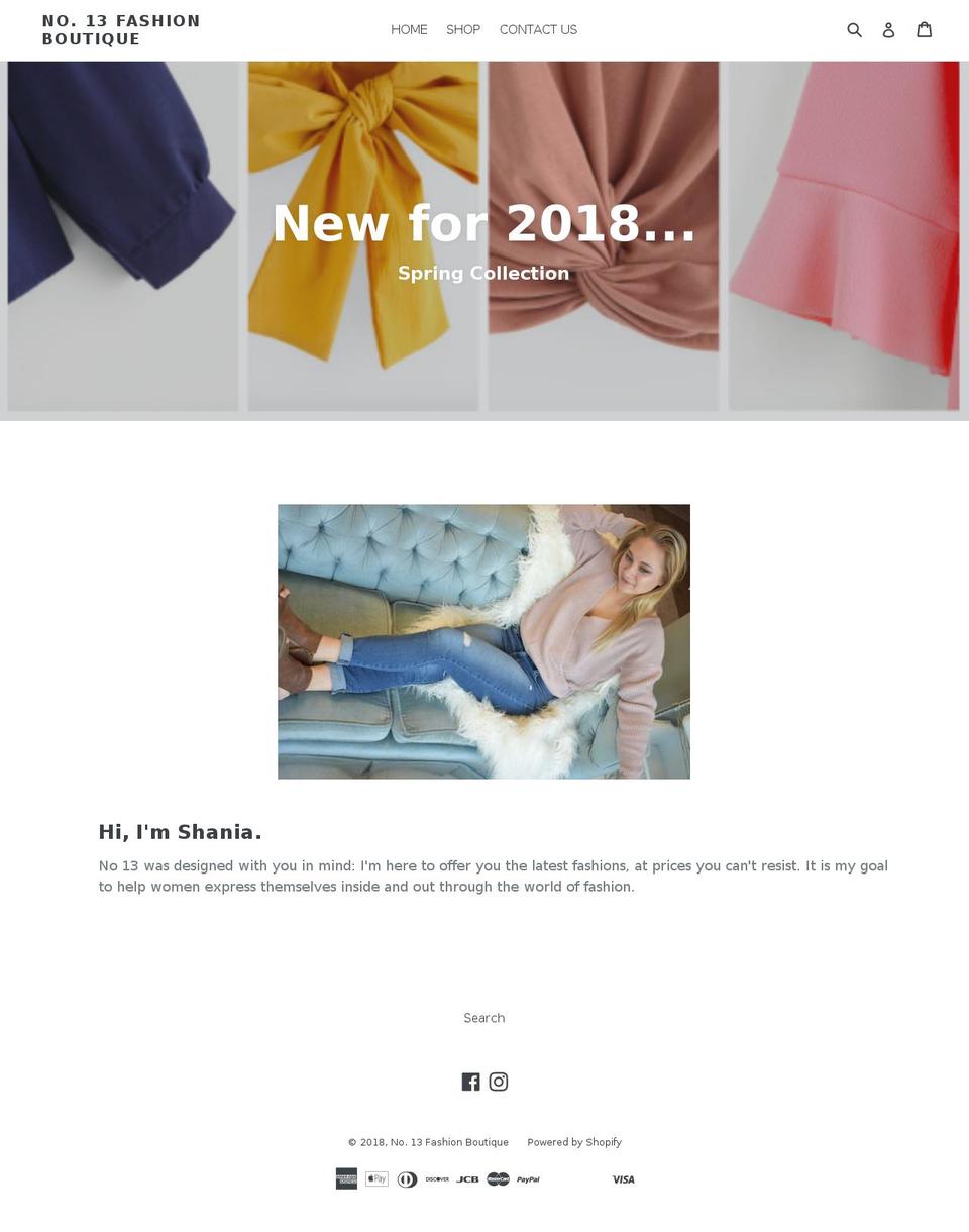 no13boutique.com — Shopify storefront screenshot