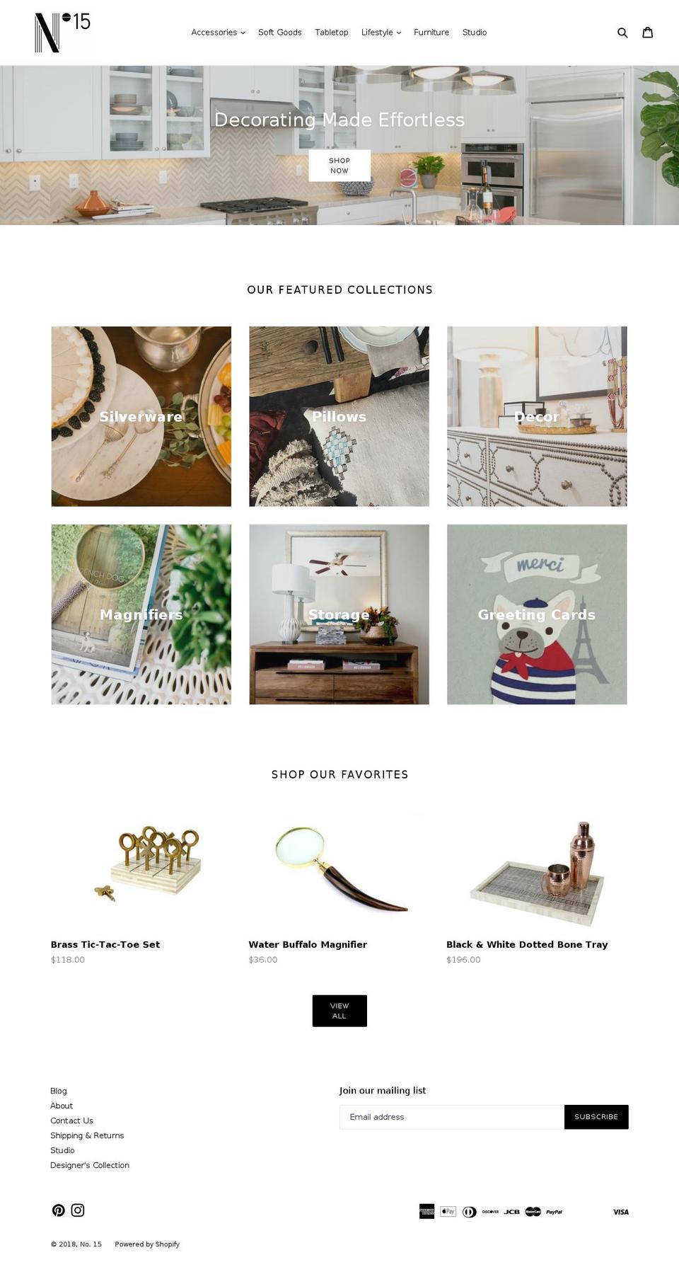 no15design.com — Shopify storefront screenshot