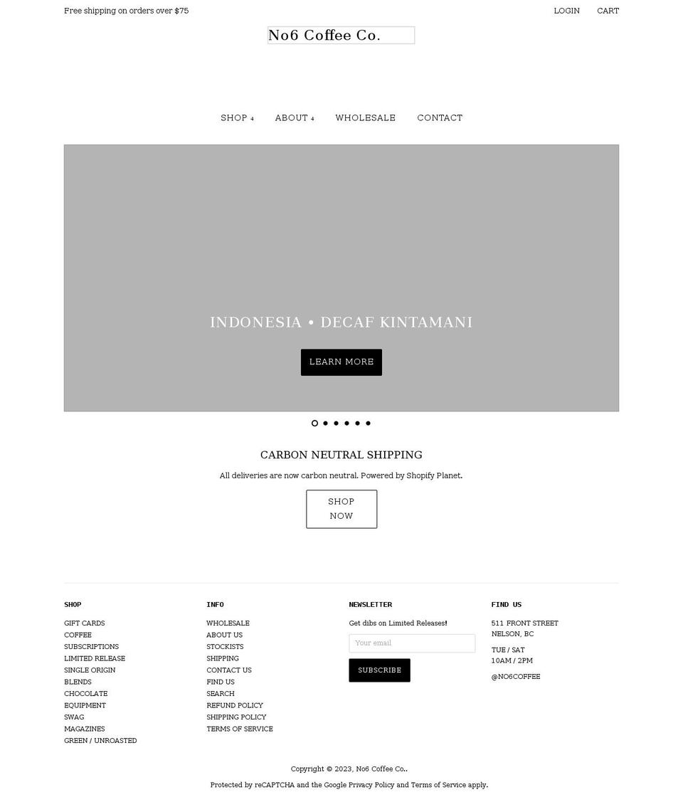 no6.coffee shopify website screenshot