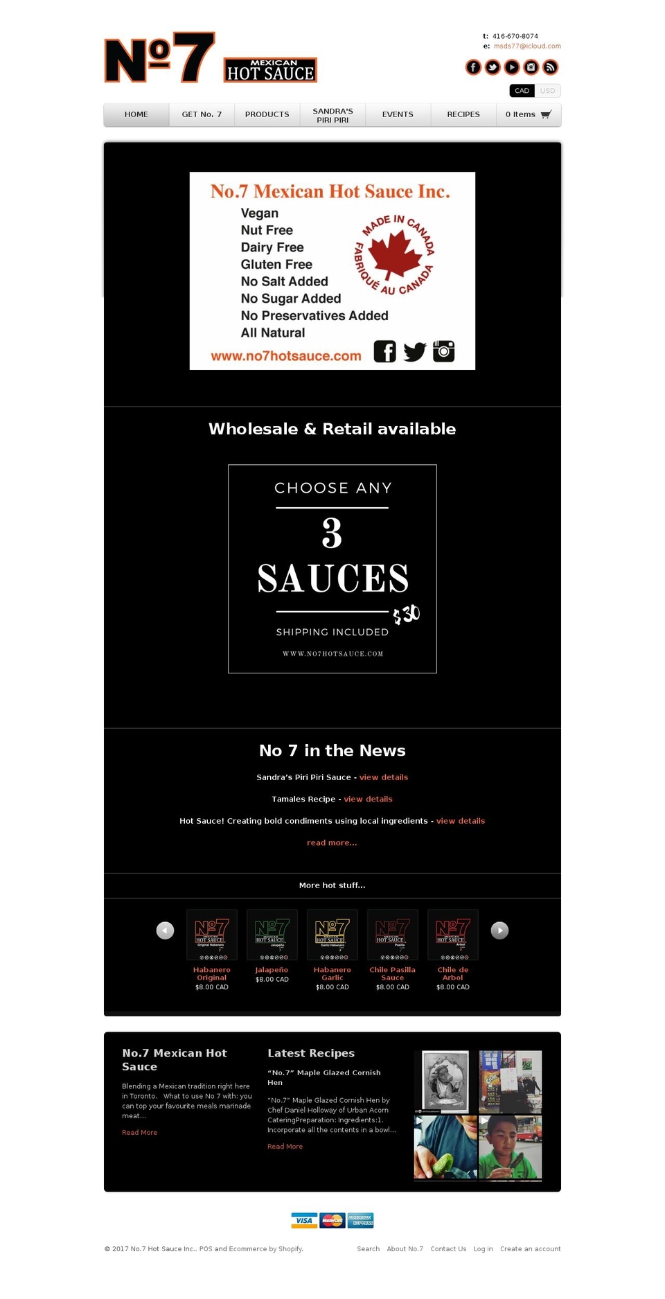 no7hotsauce.com shopify website screenshot