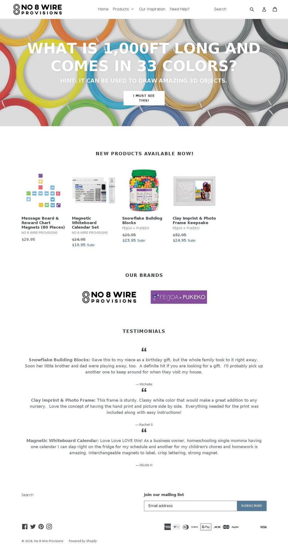 no8wireprovisions.com — Shopify storefront screenshot