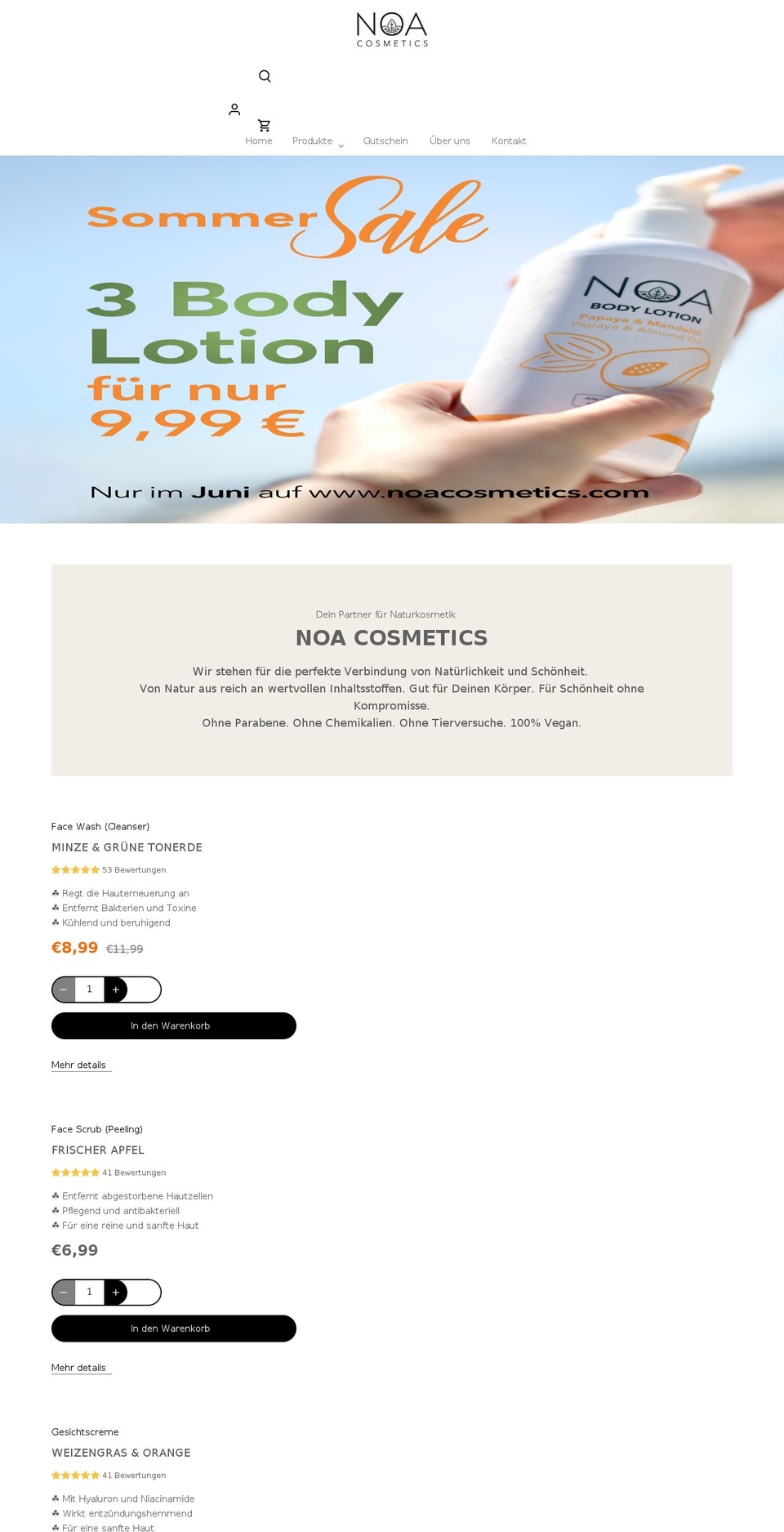 noacosmetics.com shopify website screenshot