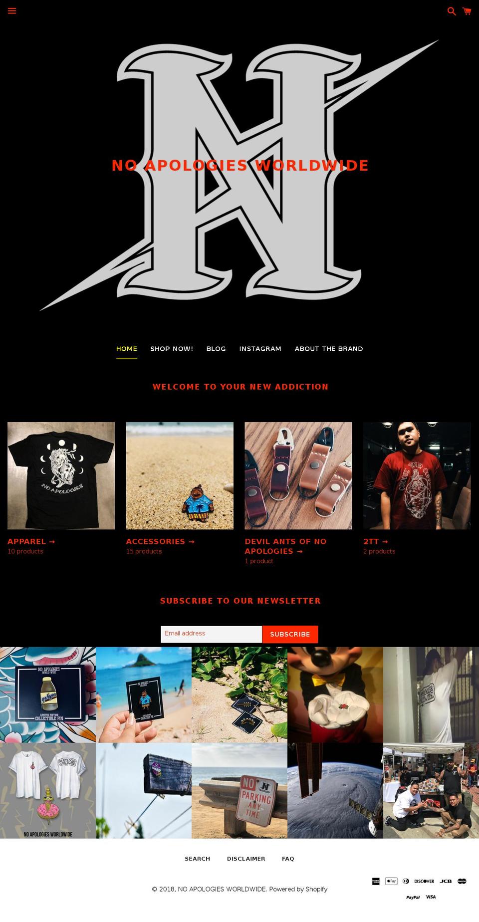 noapologiesworldwide.com — Shopify storefront screenshot
