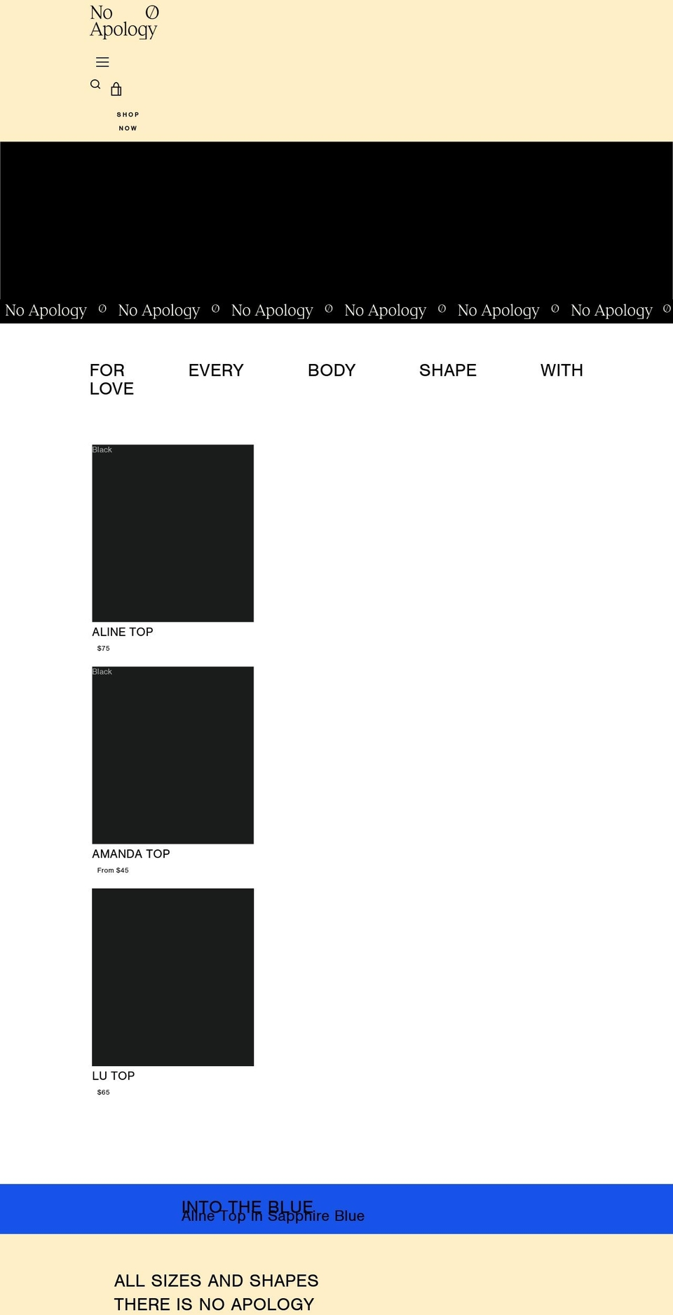 noapologybrand.com shopify website screenshot