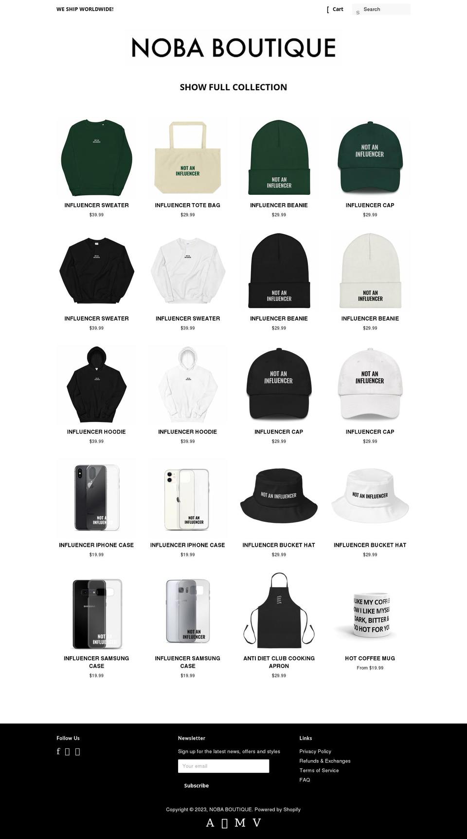 nobaboutique.com — Shopify storefront screenshot