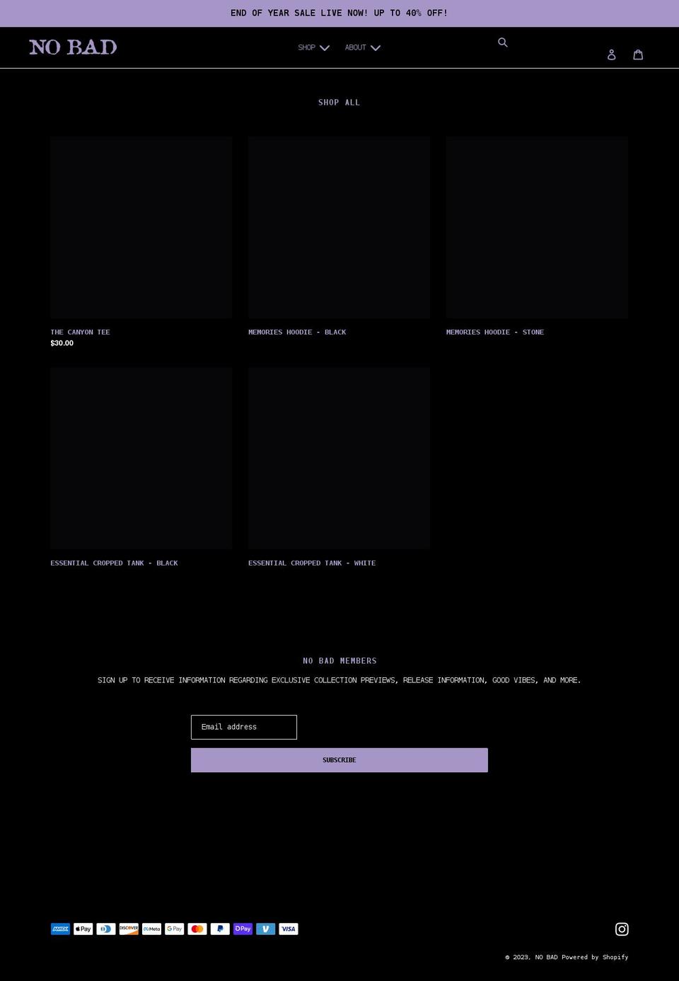 nobadclothingco.com shopify website screenshot