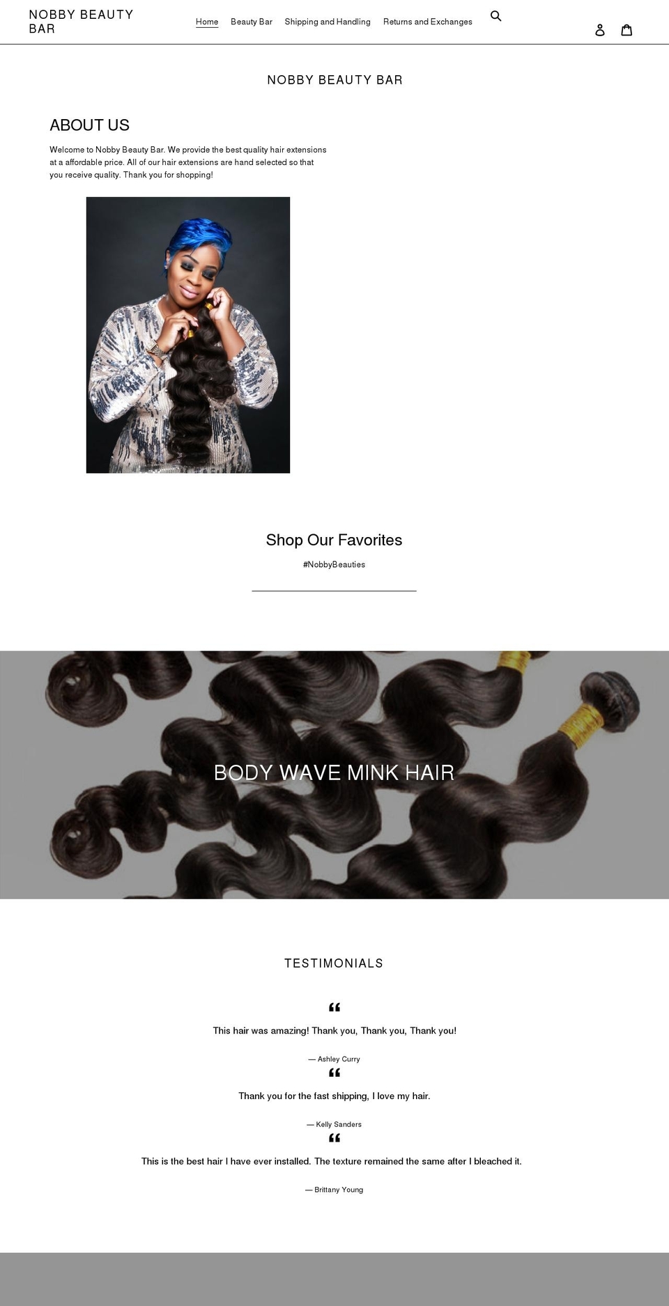 nobbybeautybar.com shopify website screenshot