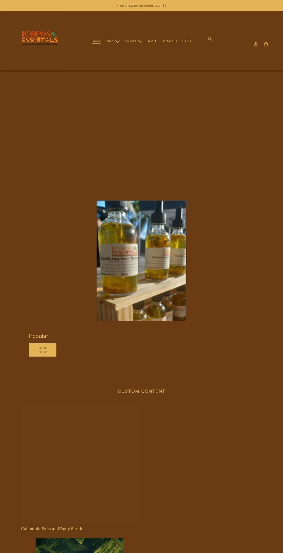 nobieyasessentials.com shopify website screenshot