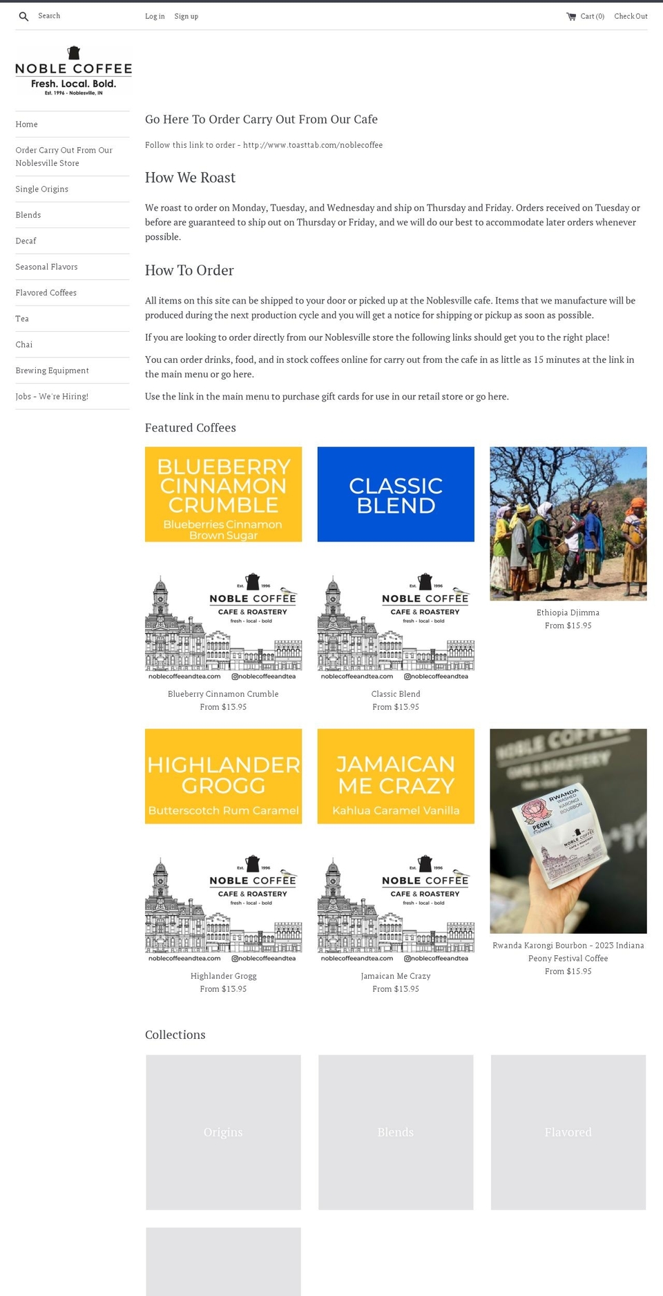 noble-coffee-and-tea.myshopify.com shopify website screenshot